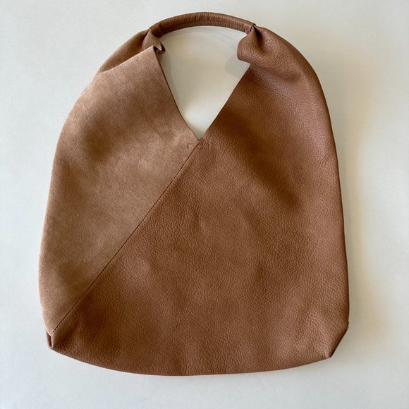 Anthropologie Handbags - Anthropologie Brown Tan PU Leather & Suede Hobo Hand Bag
